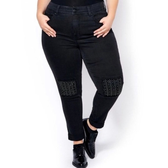 Melissa McCarthy Seven7 Denim - MELISSA MCCARTHY SEVEN7 Black High Waisted Studded Skinny Jeans Size 20W